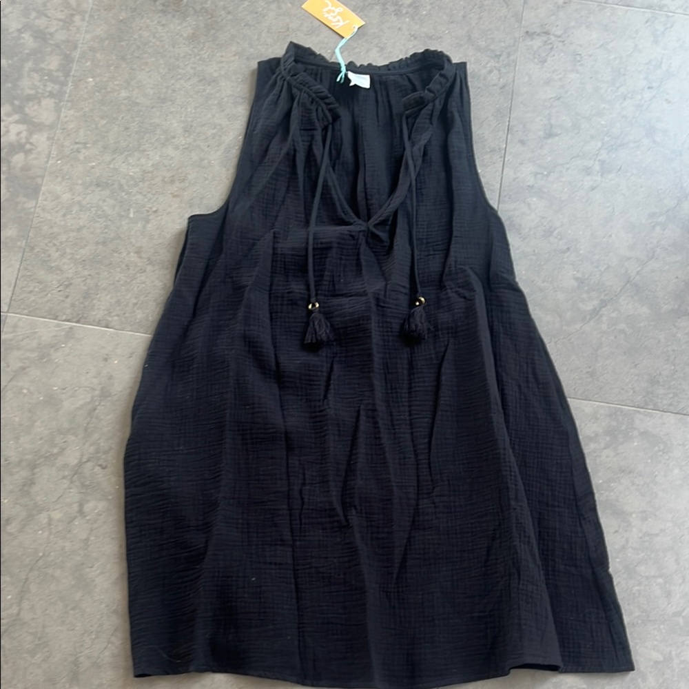 Kona Sol Black Sleeveless Dress / Coverup with Tassel Accents NWT
